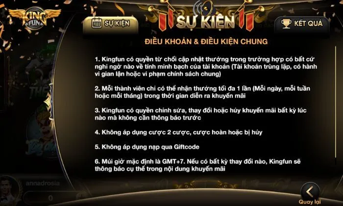 Điều kiện chung khi nhận khuyến mãi Kingfun