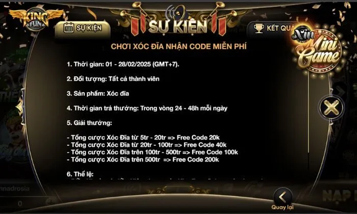 Chi tiết khuyến mãi: Thưởng giftcode xóc đĩa mỗi ngày