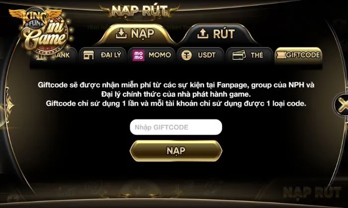 Nhận thưởng bằng cách nhập giftcode từ chương trình 