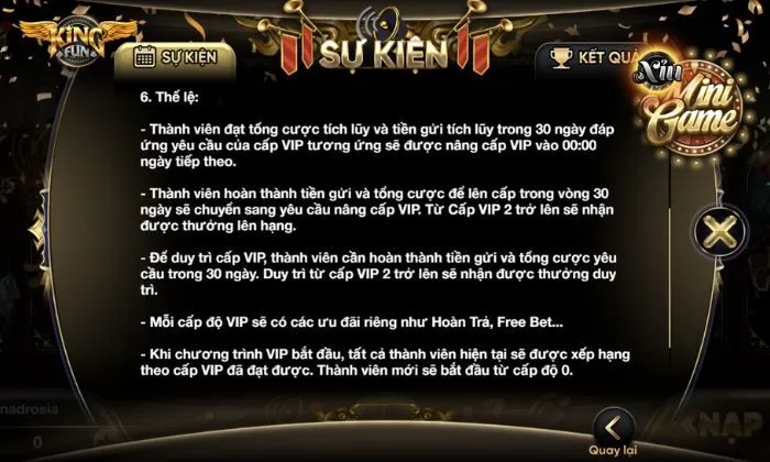 Thông tin chi tiết về Khuyến mãi: Thưởng VIP lên hạng duy trì mỗi tháng