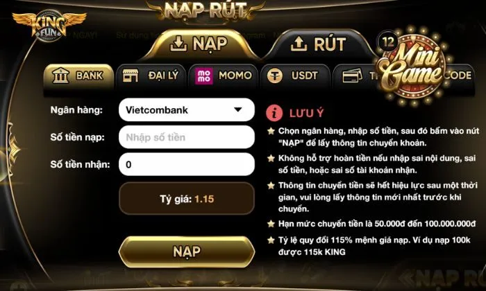 Điều kiện Nạp tiền Kingfun