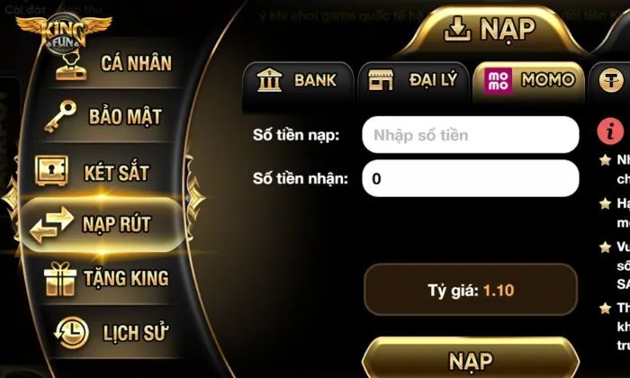 5 bước Nạp tiền Kingfun 